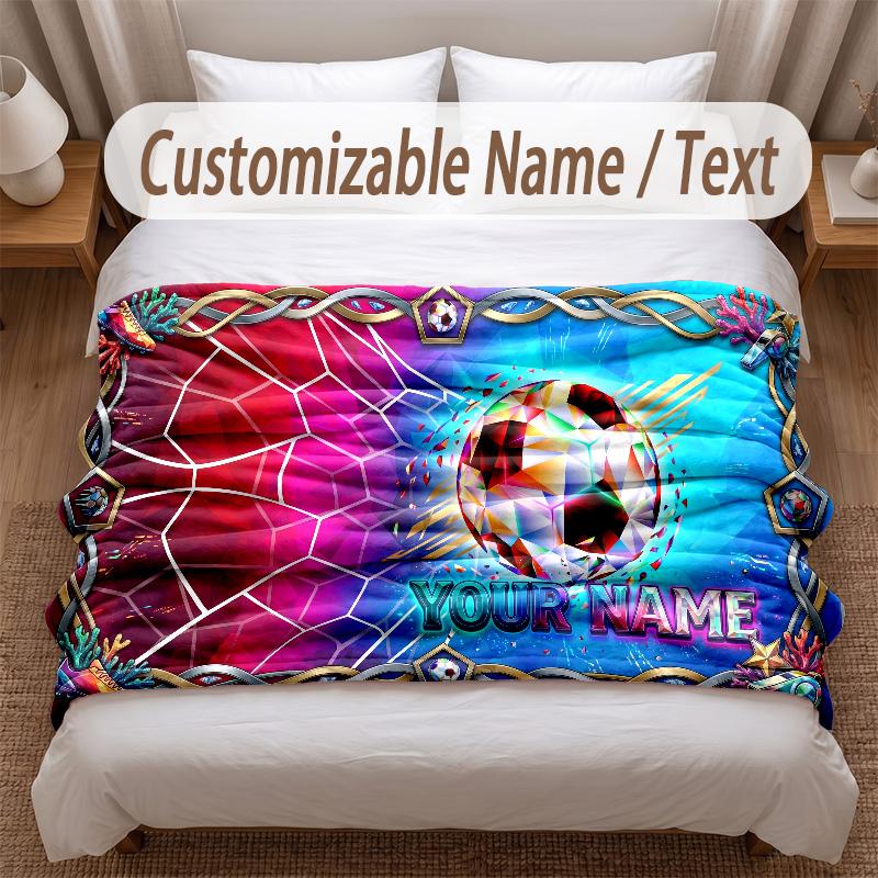 Soccer Theme Soft Blanket Personalized Custom Name Text Print Warm Blanket Home Sofa Bedroom Decor