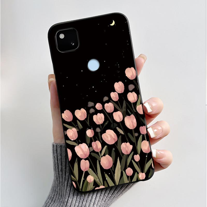 Case For Google Pixel 4a Luxury Fashion Butterfly Flowers Soft Matte TPU Silicon Back Cover Black For Pixel4a 4G 5G Phone Case
