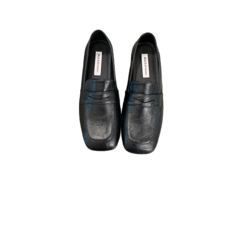 Retro loafers women's new British style one-pedal small leather shoes round head thick heel suede single shoes