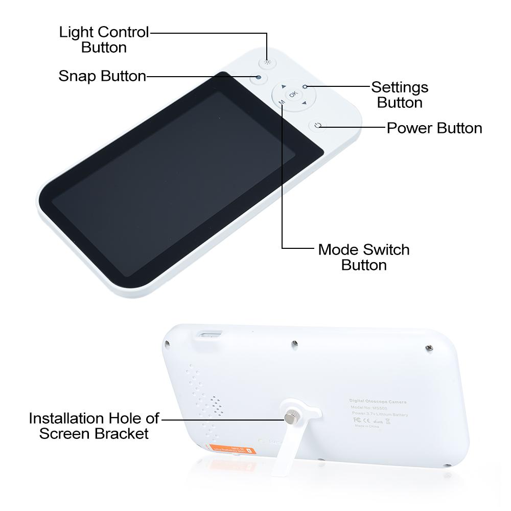 3.9mm Otoscope Camera with 5inch IPS Screen 1080P HD Digital Otoscope Endoscope Intelligent Visual