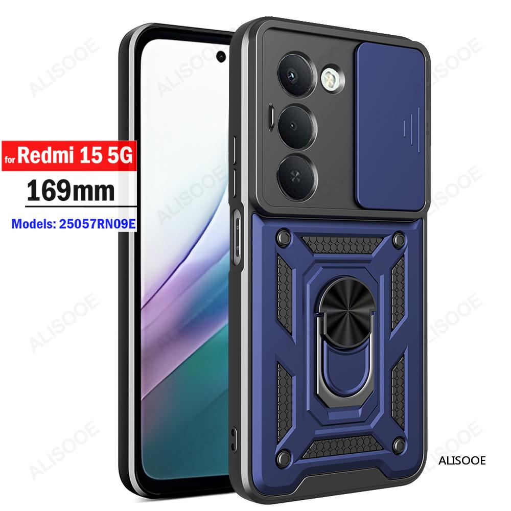 Slide Camera Cover For Redmi 15 5G (169mm) Case Armor Ring Holder Kicktand Protection Phone Capa Funda