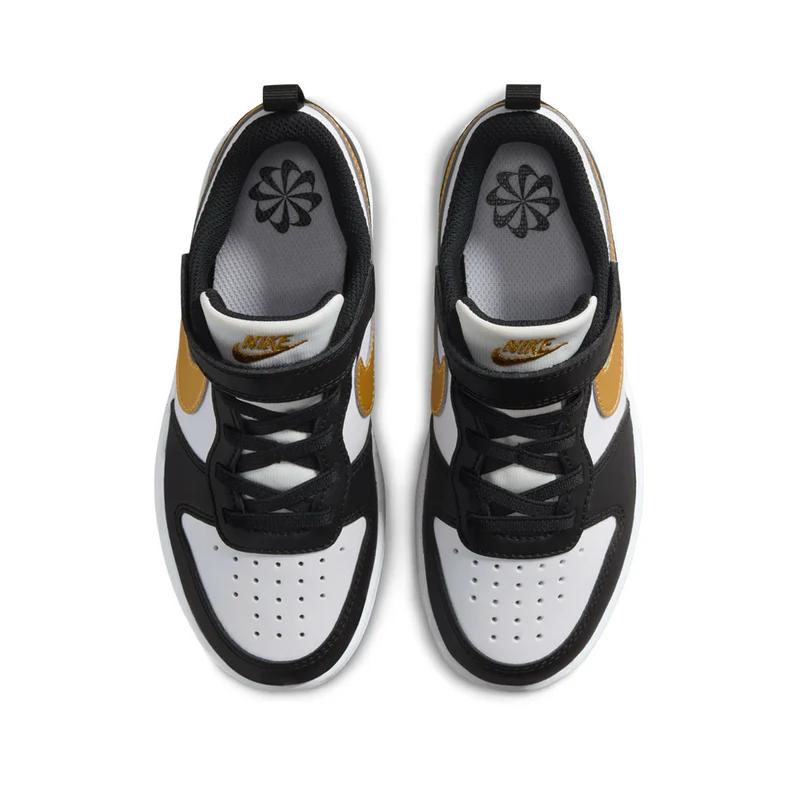 Nike Court Borough Low Top Kids' Skateboarding Shoes Black White Gold Children Aged 3 7 Years Old DV5457-008