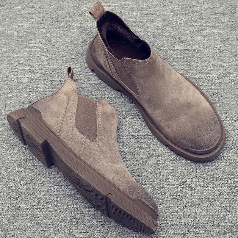 2025 Winter Men Shoes Fashion Plush Warm Boots Classical Cow Leather Casual Shoes Man Slip-on Chelsea Boots