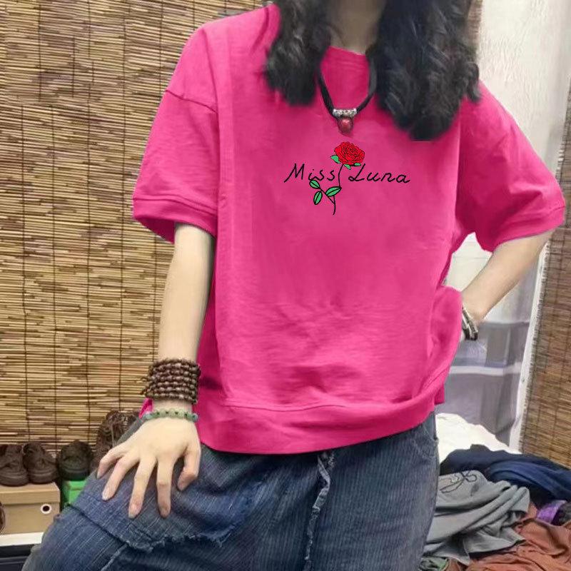 Women's 100% Cotton Casual Half-Sleeve Loose-Fit T-Shirt with Trendy Print