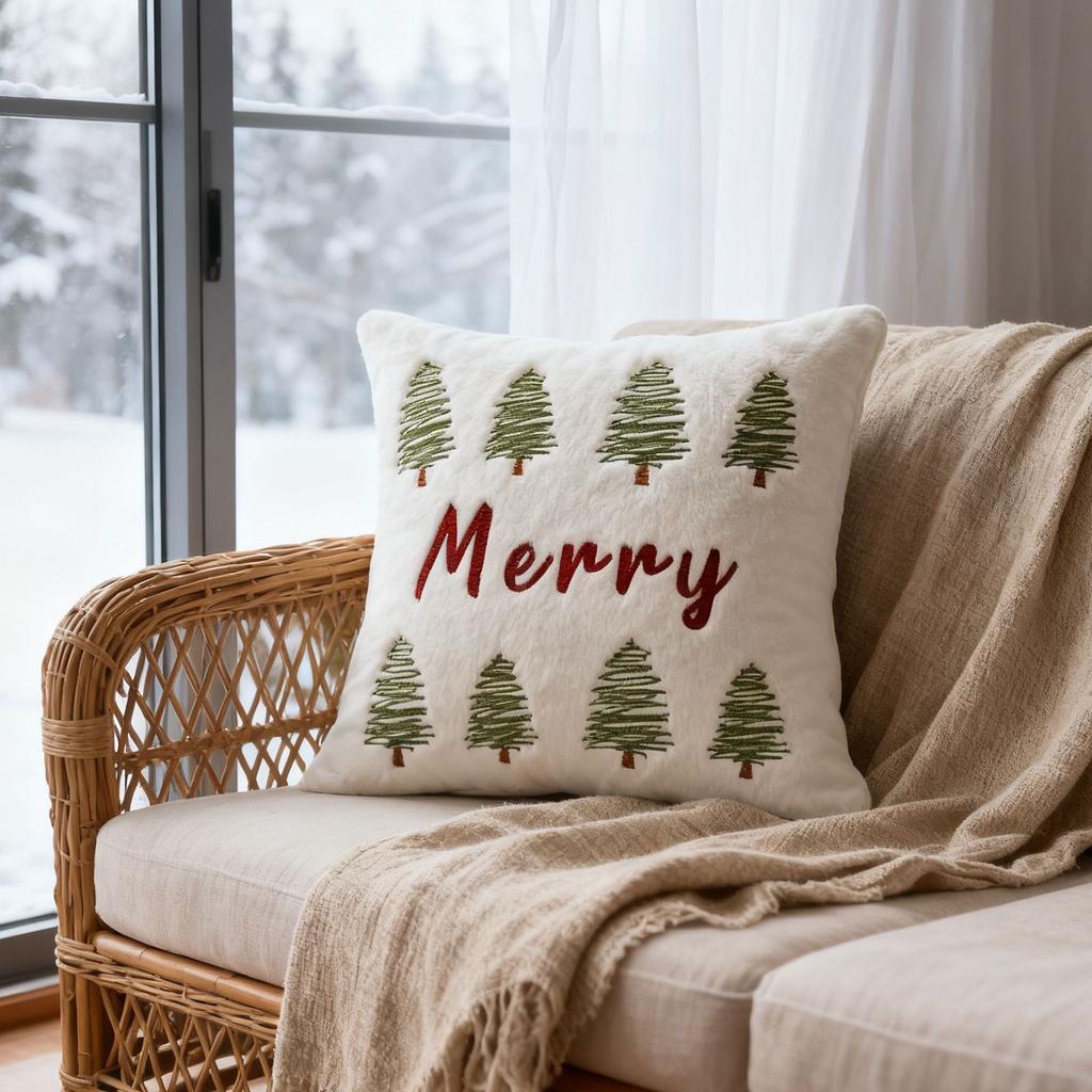 Weihnachtsbeleuchtung Bestickter Kissenbezug Amerikanischer Retro Wohnzimmer Sofa Kissen Kissen Weihnachtliche Atmosphäre Heimdekoration