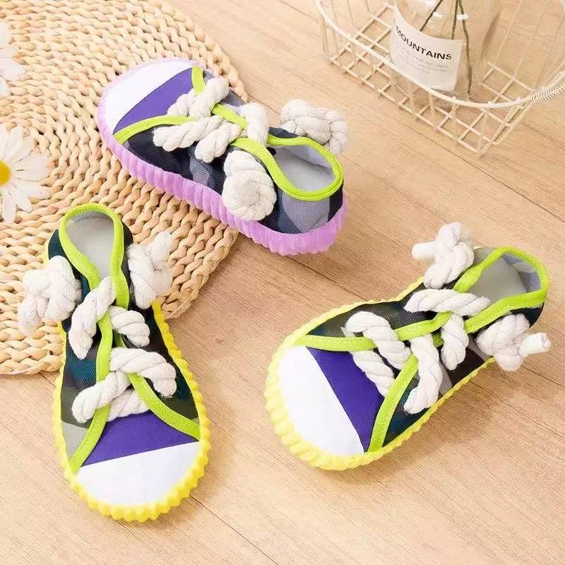 Dog Toy Squeaky Slipper Chewing Dental Rope Knot Corgi Teddy Boredom Buster Pet Energy Burner