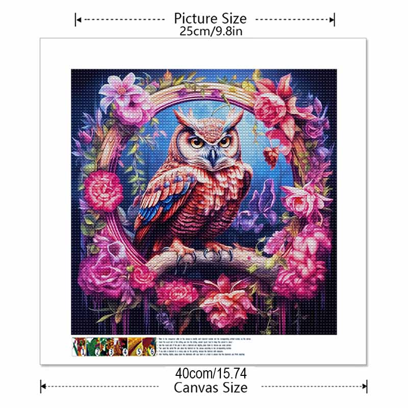 New Arrival 5D DIY Full Circle Diamond Painting "Owl In the Flower Bush" Embroidery Cross Stitch Home Decor Gift
