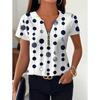 Summer Women's Short Sleeved T-shirt Fashionable and Elegant Zipper V-neck Color Blocked Printed T-shirt Large Size