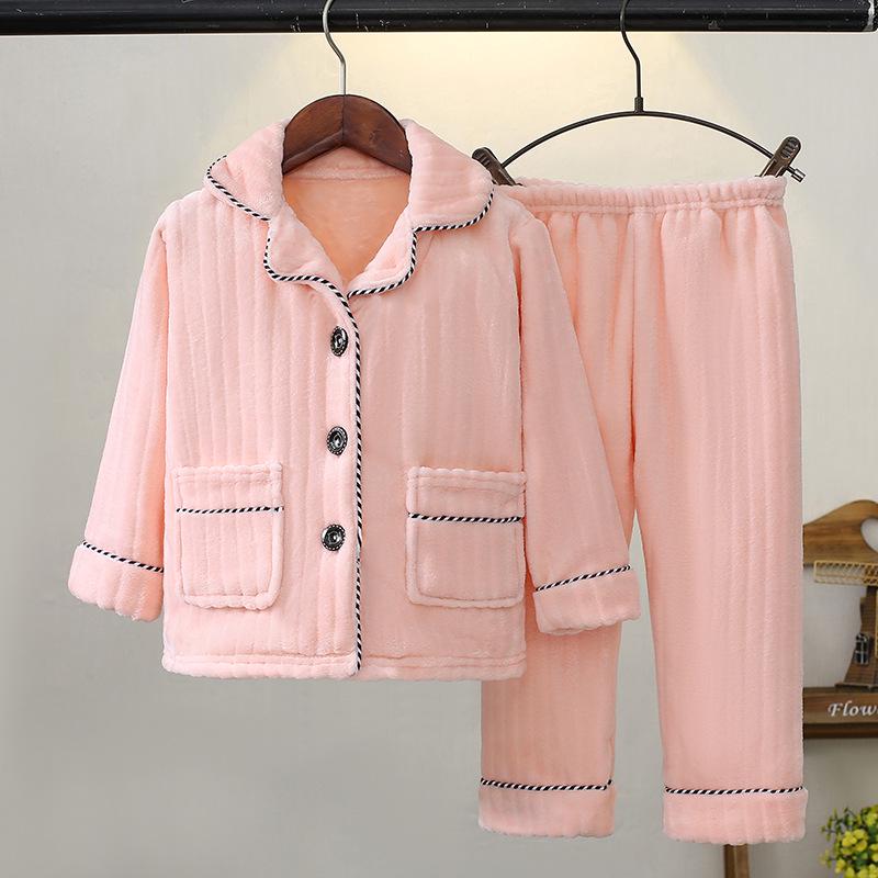 Kids' Flannel Pajama Set - Thick Coral Fleece Cardigan for Boys & Girls, Perfect for Autumn & Winter.