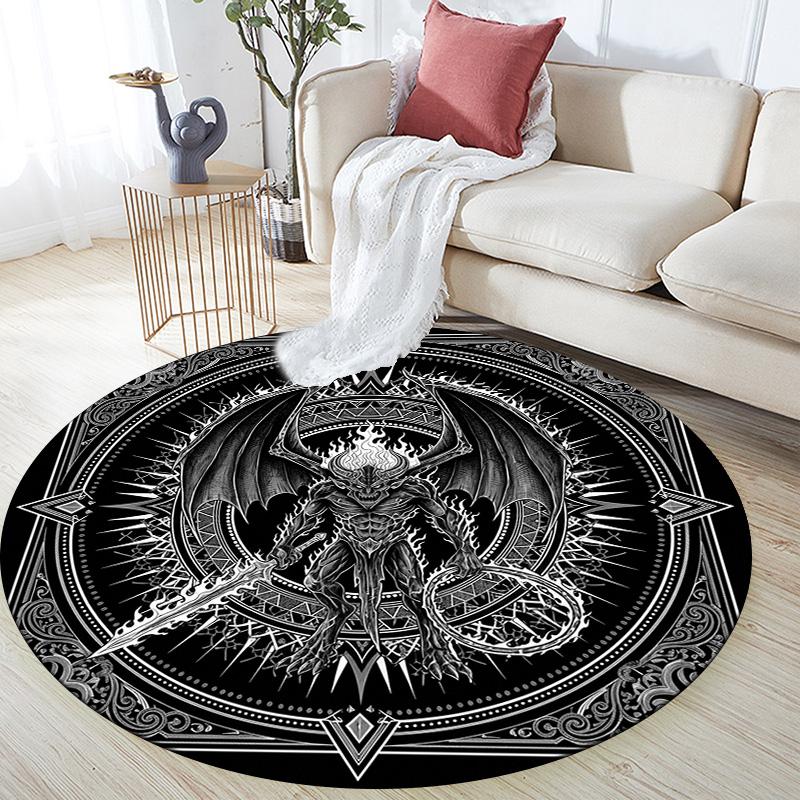 Black and White Monsters,Round Area Rug,Carpet Rug for Living Room Bedroom Sofa Playroom Decor,Non-slip Floor Mat