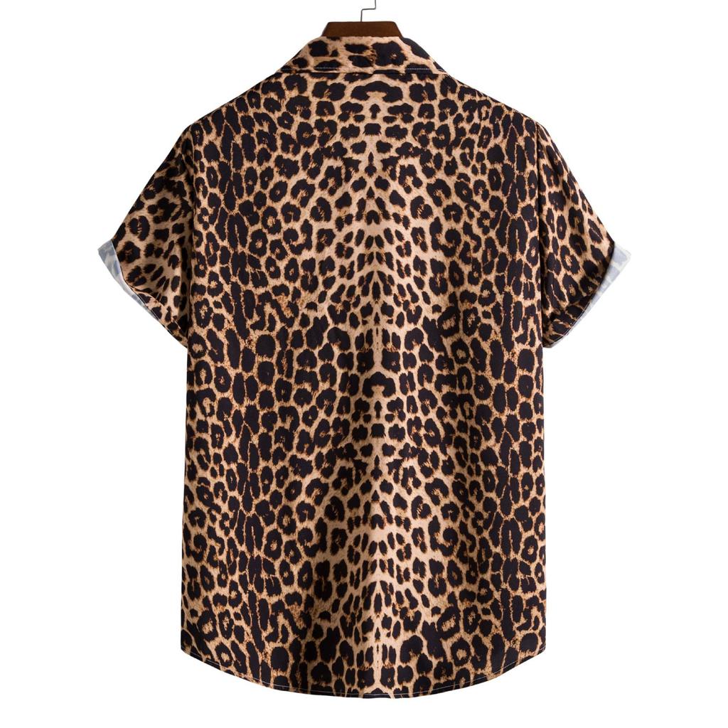 Pánská košile Leopardí květinová Slim Fit Krátký rukáv Havajská košile Párty Pláž Ležérní košile Plus Size