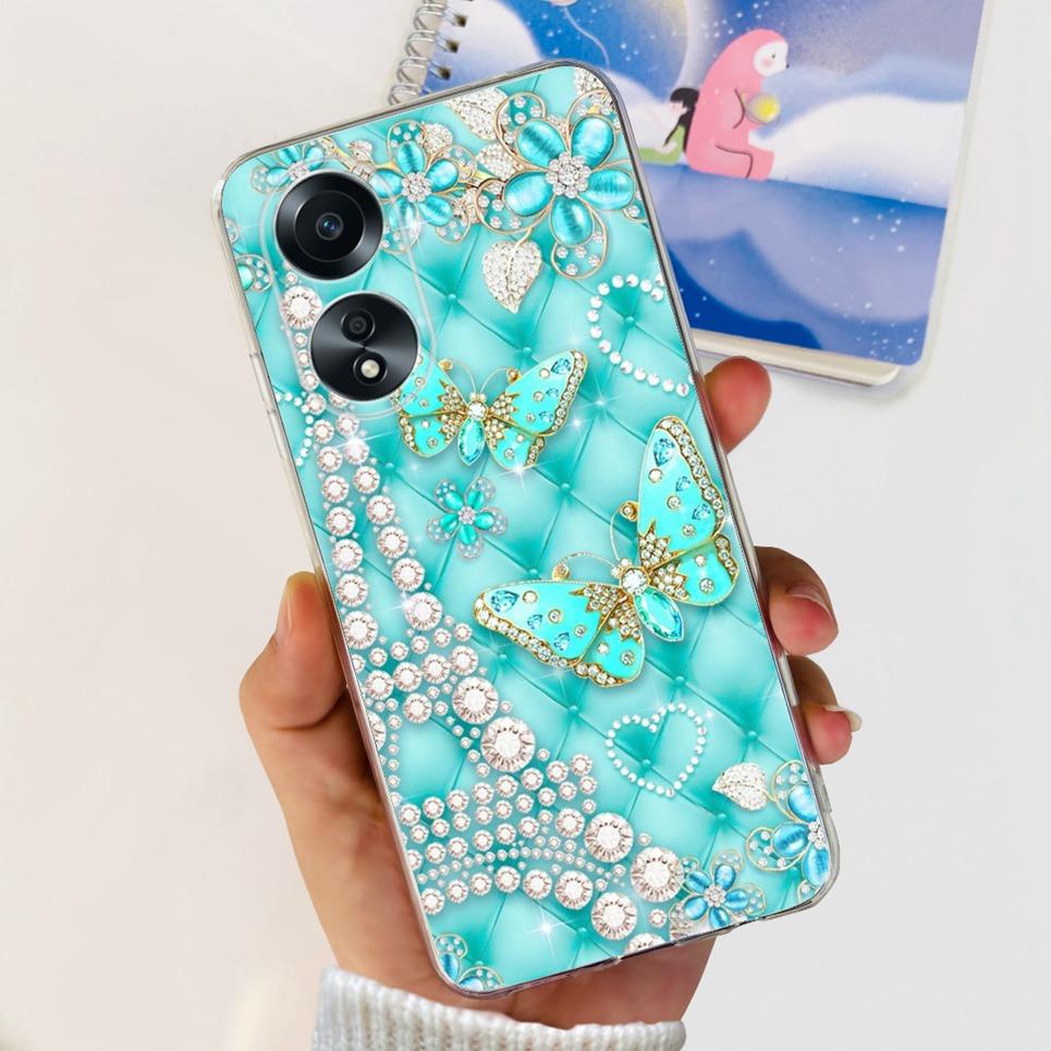 For Cover Oppo A58 4G CPH2577 Case Love Heart Butterfly Cover Shell For Oppo A78 5G 4G CPH2565 Soft Clear TPU Bumper Etui