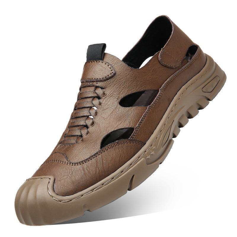 

Sandals men s leather casual leather shoes 2025 summer bag head breathable beach shoes outdoor hiking hole shoes men 38