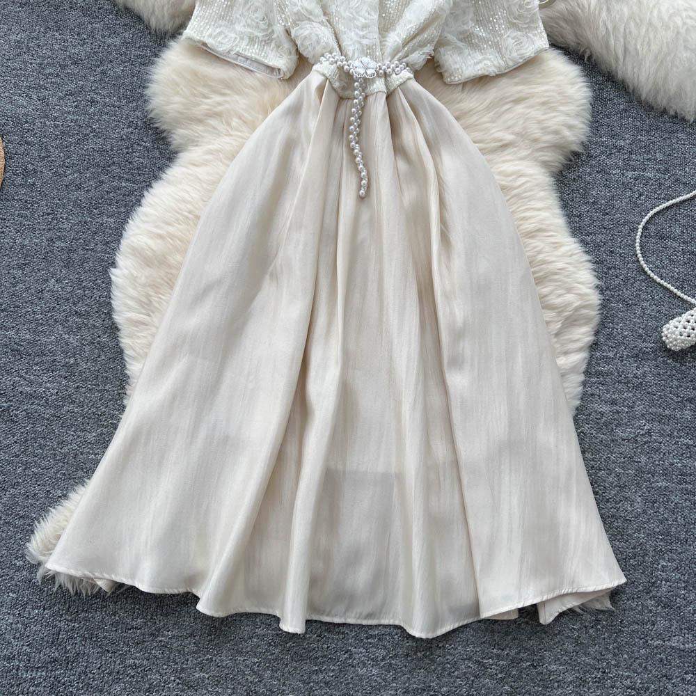 Summer Women Sweet Small Size Flower Beading Fairy Princess Party Dresses For Girl Student With Pearl Belt