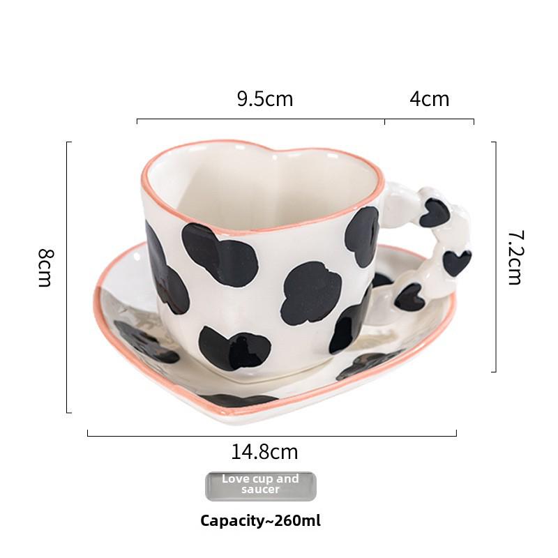 Ceașcă de cafea ceramică Fată Drăguță cu Farfurioară - Design Roz Iubire Pictat Manual