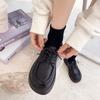 Black big head and small leather shoes women's spring new round head lace-up British college style muffin platform single shoes