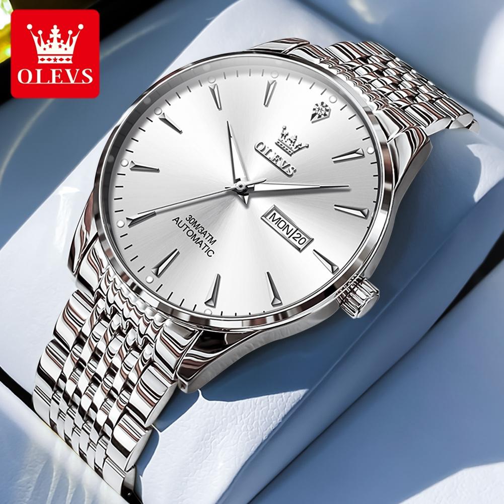 OLEVS Luxury Fashion Man Hand Clock Automatic Mechanical Watch for Men Dual Calendar Waterproof Luminous Business Men's Watches