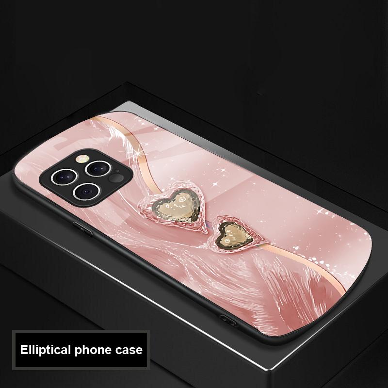 

Amber Double Love For IPhone 16 Pro Max 15 Pro 14 13 12 Mini 11 XS Max XR 7 8 Plu SE 2022 Elliptical Glass Phone Case For iPhone 16 Promax