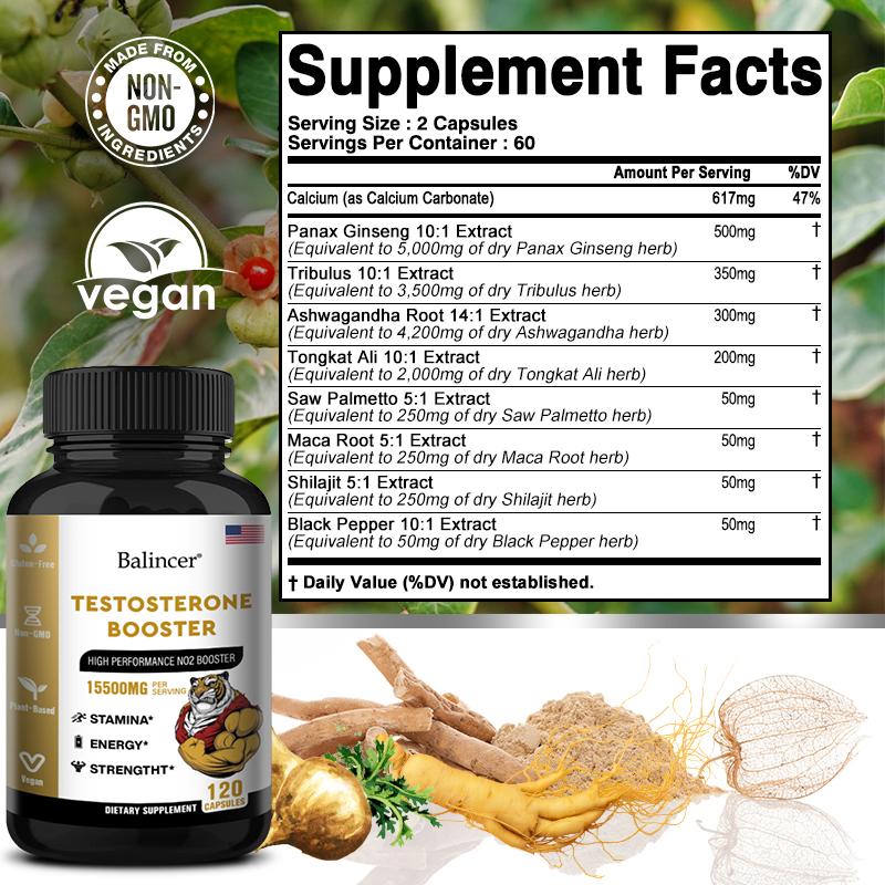 Testosteron-Unterstützung Supplement 15500mg, Hochleistungs-NO2-Komplex für Ausdauer, Energie & Kraft