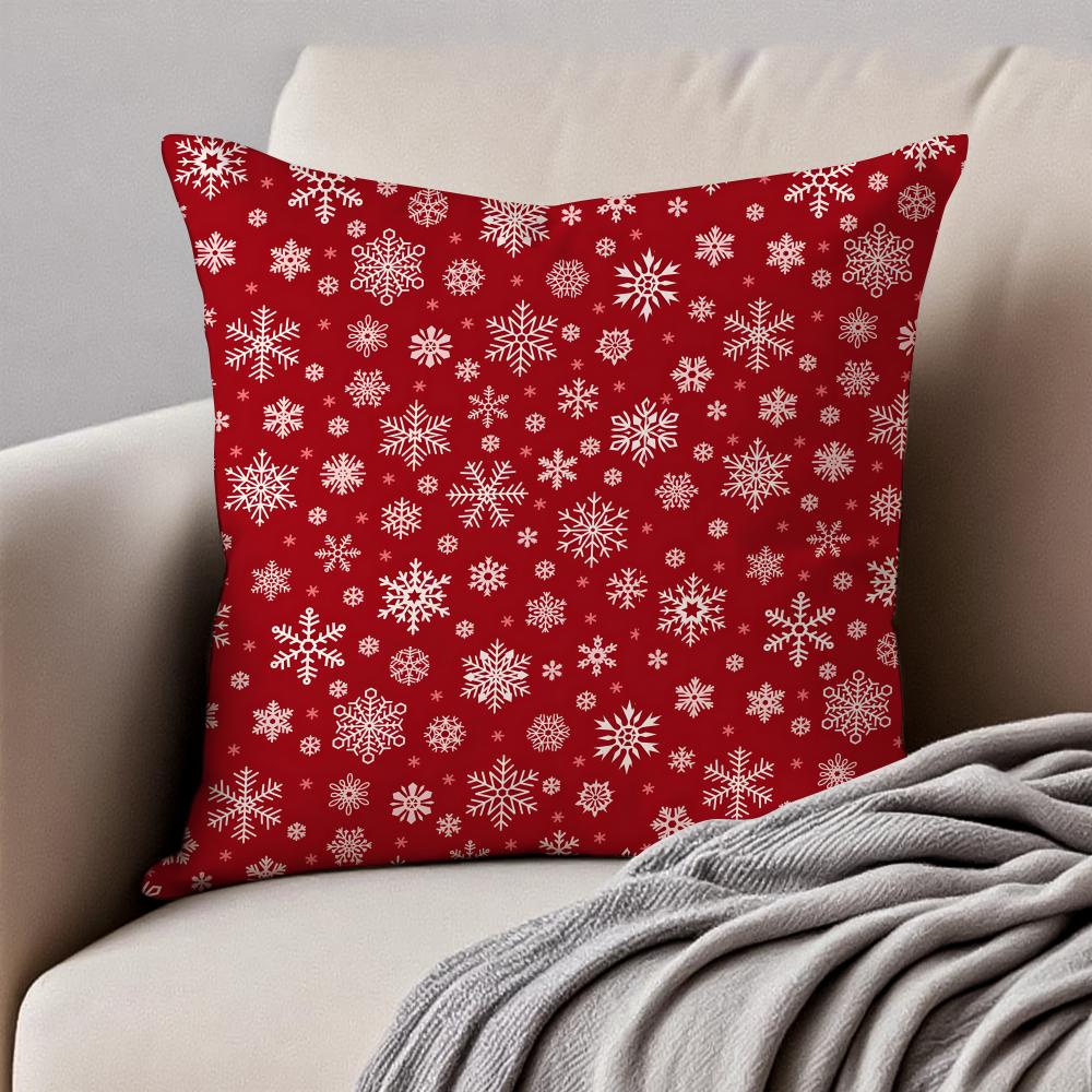 Christmas Illustration Festive Cushion Cover Pillowcase Antidustmite Invisible Zipper Short Plush Sofa Cushion