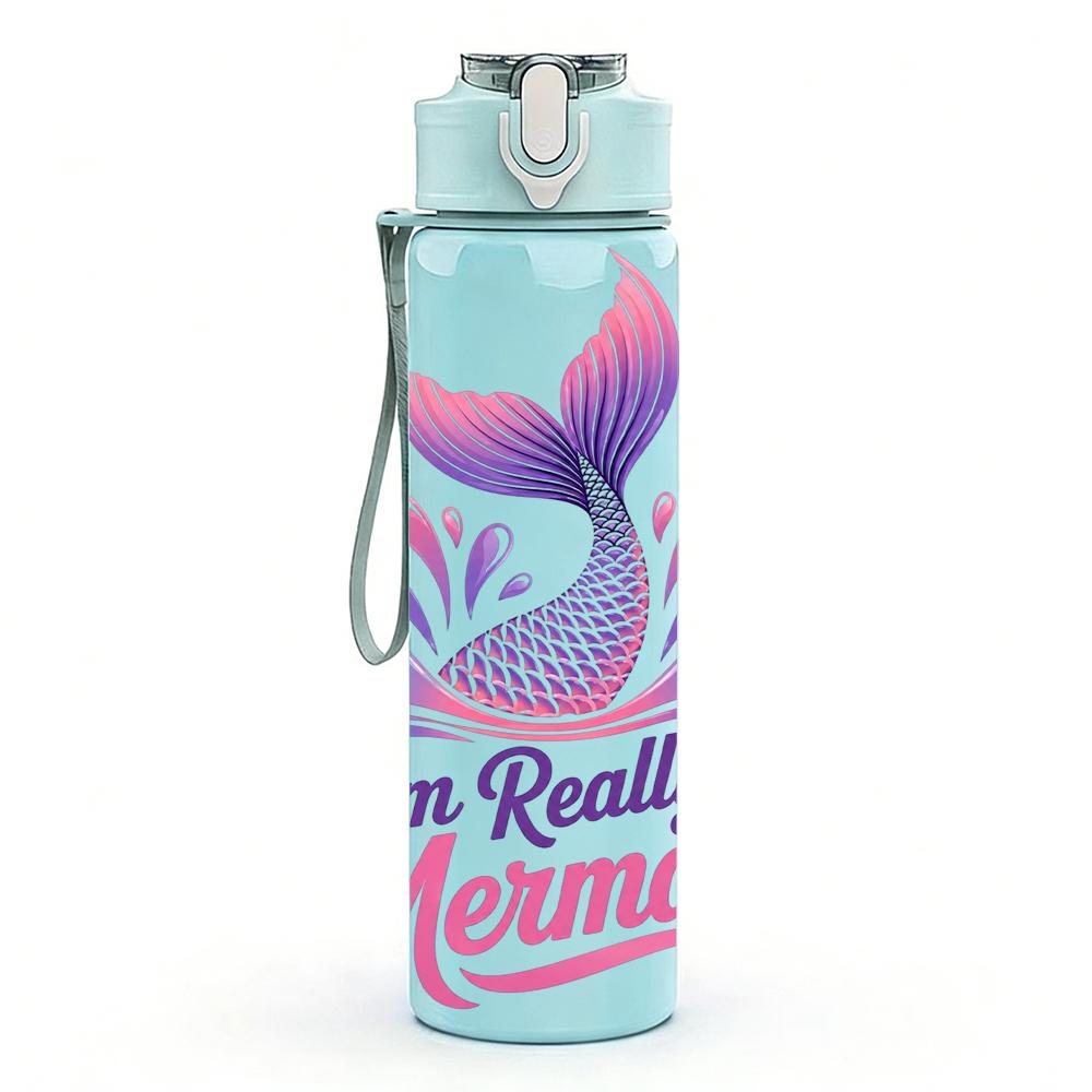 1PC Colorful Mermaid Quote 750ml Color Plastic Sports Water Bottle Leakproof Flip Straw Lid Suitable for Sports Office Home Use
