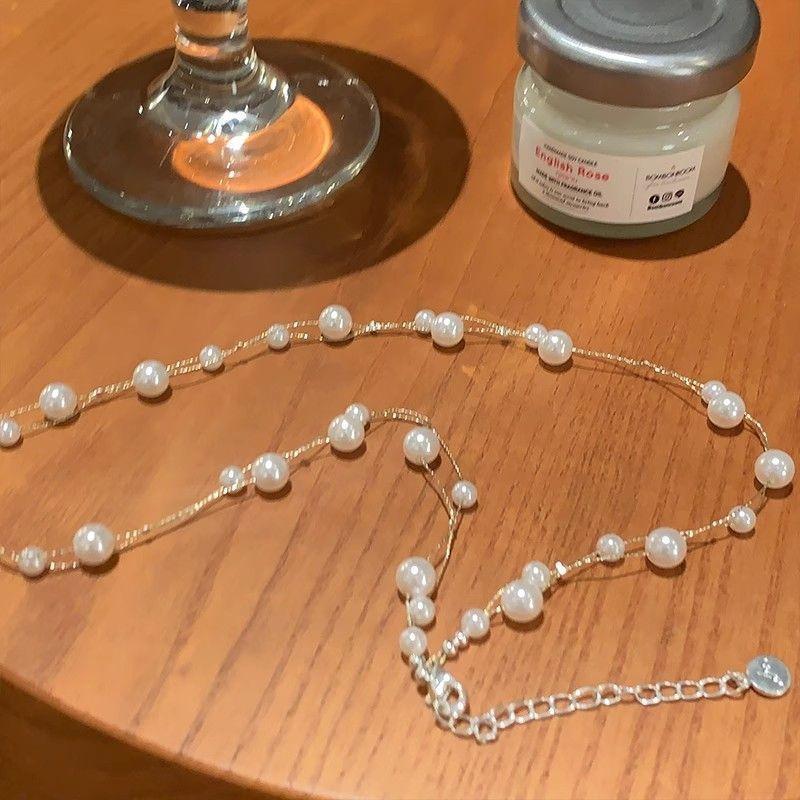 

Двухслойное ожерелье из неправильного жемчуга, французская ретро легкая роскошь, цепочка на ключицу, нишевая высококачественная бижутерия, женское