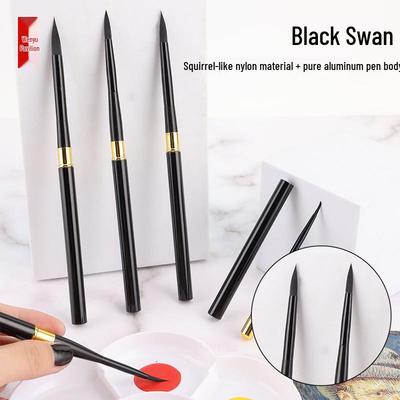 Black Swan Nylon Watercolor Brush - Round Tip, Aluminum Rod, Ideal for Digital Oil Painting, Art Students, Travel