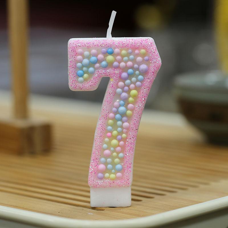 Number Birthday Candle 0-9 Set for Cake Decoration Children Baking Party Supplies with Glitter and Beaded Design