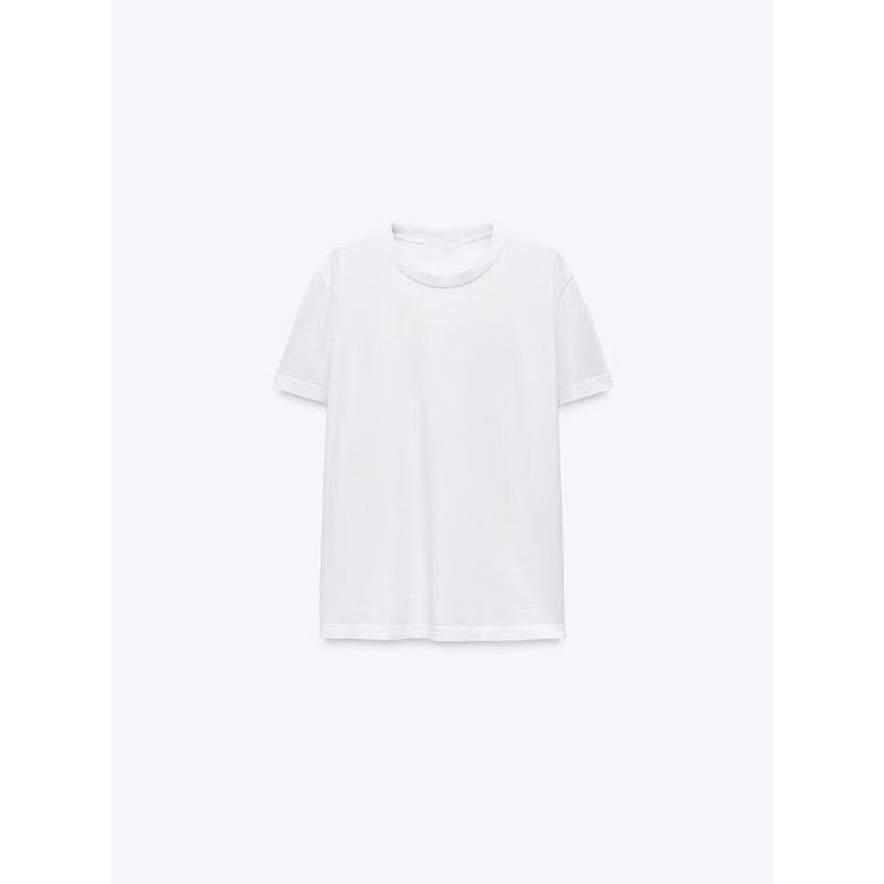 Za2025 Spring New Women's Clothing round Neck Short Sleeve Plaid Three-Color Enzyme Treatment Decorative Layer Cotton T-shirt 4174751