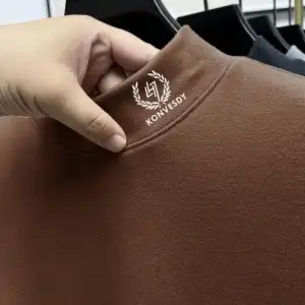 Herbst Winter Halbkragen Einfarbig Unterzieh-T-Shirts Herren Langarm Samt-Zusatz Lässig Mode T-Shirt Herren Pullover Top Homme