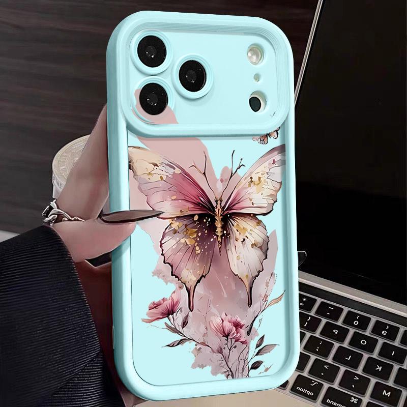 Pink Butterfly Watercolor Pattern Case For iPhone 17 Pro Max Funda Shockproof Bumper Cover For iPhone 16 Pro Max 15 14 13 12 11 Air 16E