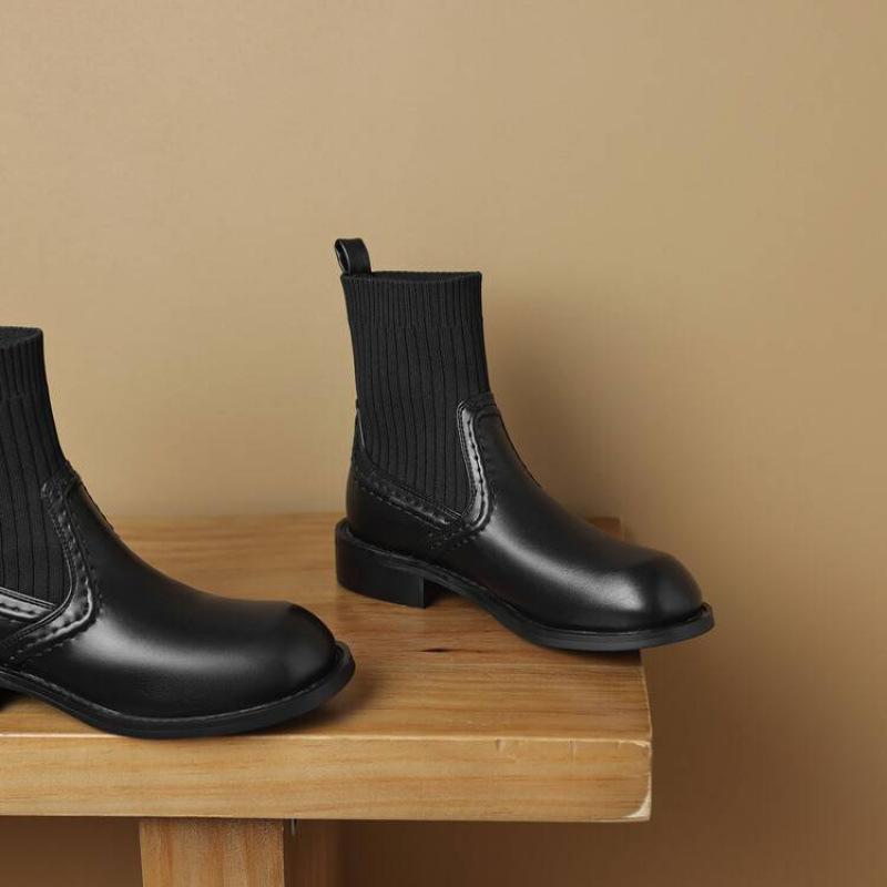 

Осень и зима новая круглая голова большой размер ботинки Мартин женские удобные низкий каблук рукав женские кожаные ботинки корейская версия круглая голова средний т 39