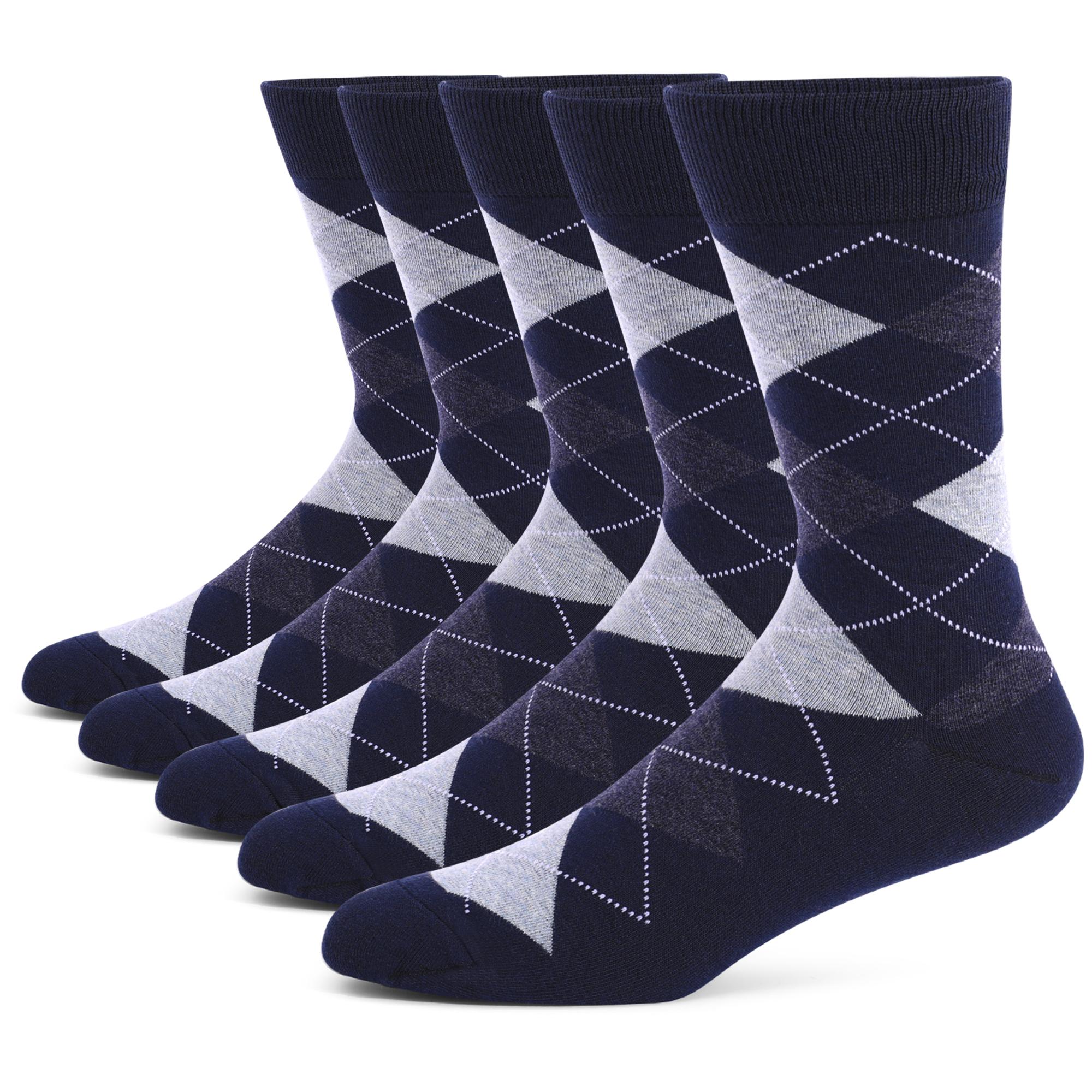 

5-6 пар новых простых больших размеров мужских носков для вечеринок, высококачественные повседневные носки из хлопка в сине-серую полоску с узором «аргайл» размером EU41-48 EU41-48