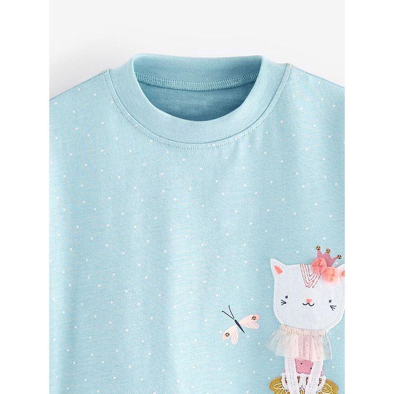 Girls' Polka Dot Cute Cat Short-Sleeved T-Shirt Kidsren's Tops Baby Pure Cotton Summer Clothes Kidsren's Half-Sleeved T-Shirt 2-8