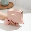 Small Fur Ball Bag, Double Layered Wallet, Diamond Grid, Ladies', Short, Hand-held, Coin Purse