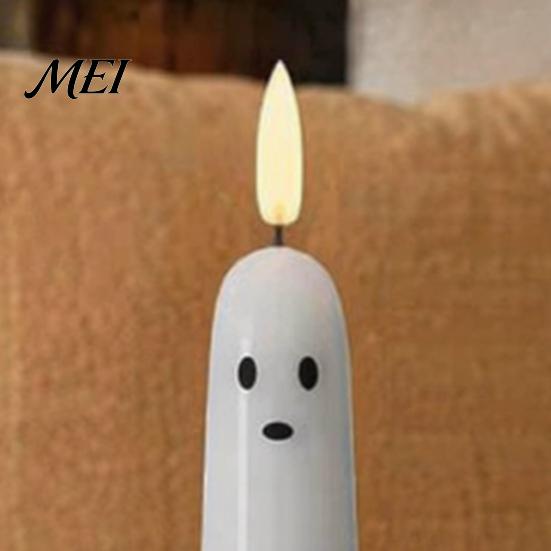 Décorations d'Halloween à piles Fantôme Bougies Coniques Sans Flamme, Lumière de Bougie Vacillante avec Veilleuses de Forme Unique Télécommande, Cire Véritable 3D