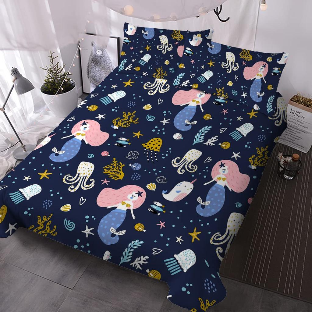 Watercolor Mermaid Bedding Three-Piece Quilt Cover Walmart Exclusive