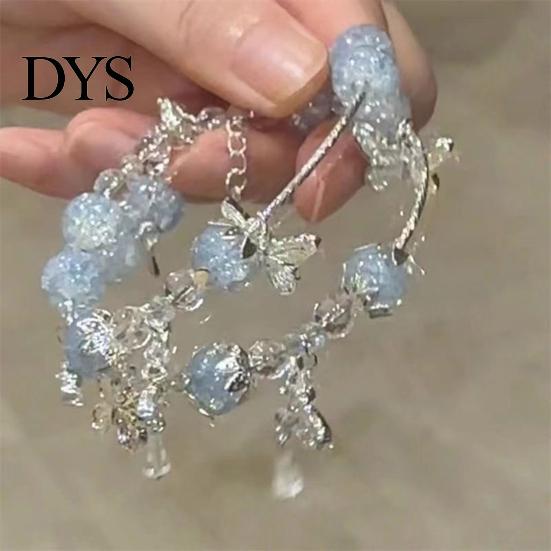 Ice Crack Texture Bracelet 1/2Pcs Women Burst Fairy-Like Feeling Stacked Chinese Aesthetics with Butterfly Pendant Hollow