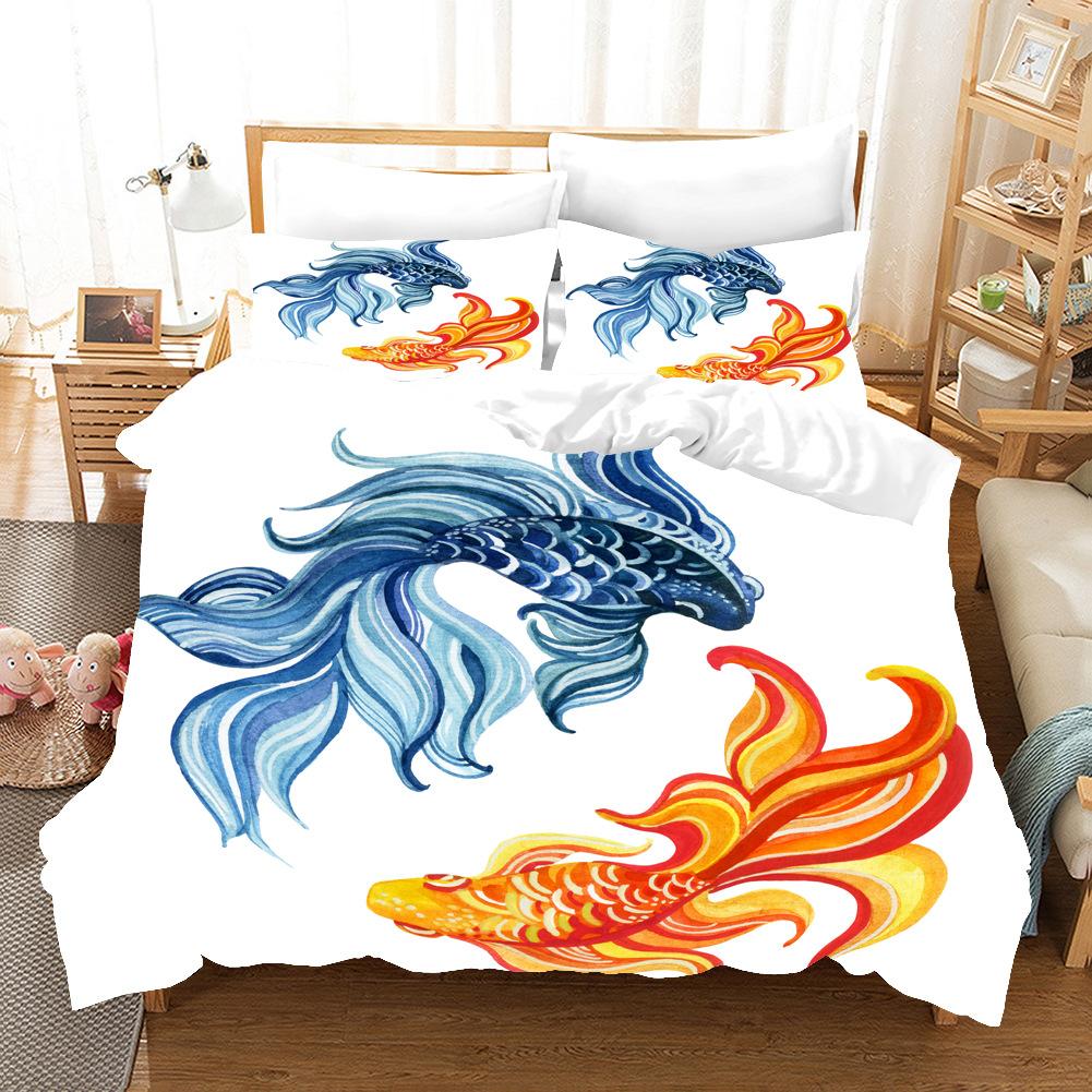 Golden Fish Duvet Cover Set King Size Comforter Cover 3D Print Orange Fishes Lucky for Kids Boys Girls Men Polyester Bedding Set