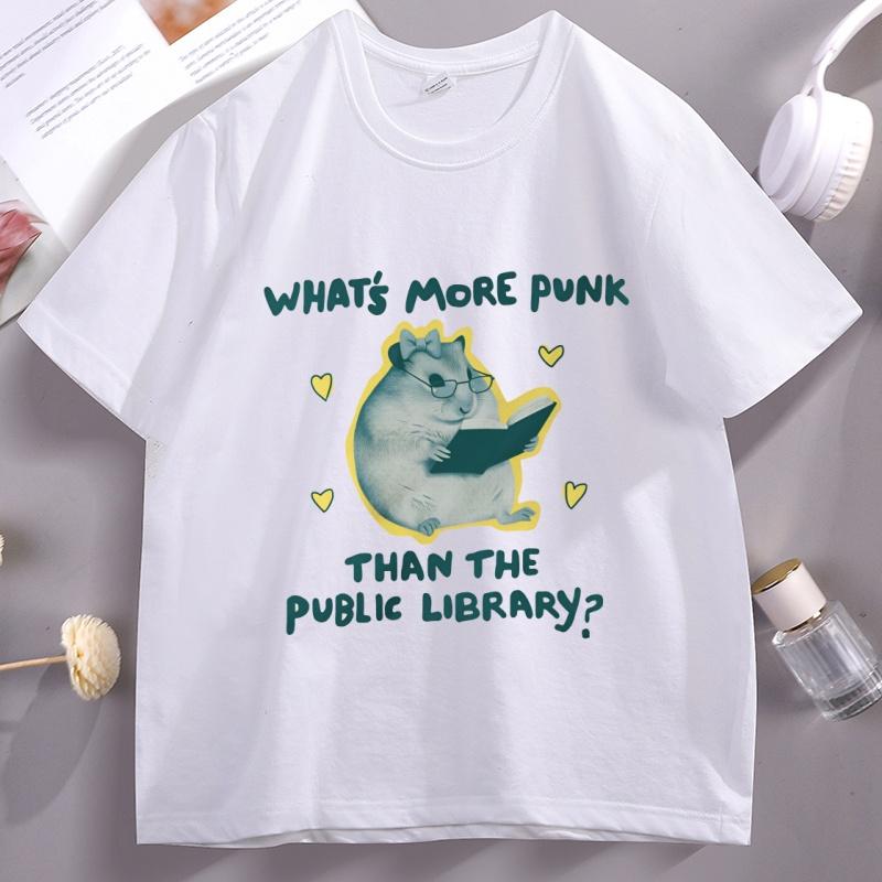 

Public Library Punk T Shirt Unisex Bookworm Rat Graphic Tee Book Lover Tshirt Cotton Short Sleeve Round Neck Tshirt Tops 4XL