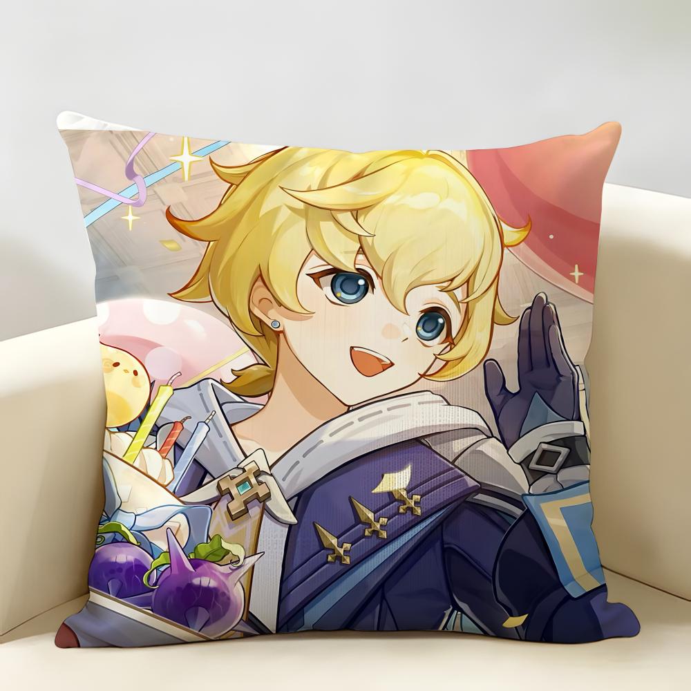 Mika Genshin Game Cushion Cover Natural Linen Organic Fabric DoubleSided Printing Room Sofa Decor Pillow Case
