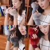 Solid Color Plush Knitted Half Finger Gloves Thickened Warmth Gifts Fashion