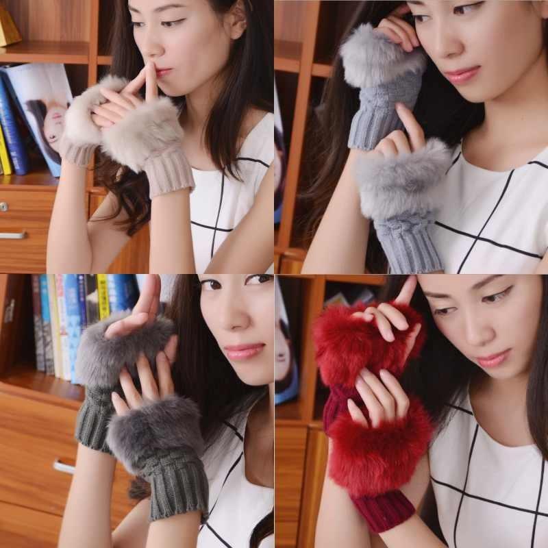 Solid Color Plush Knitted Half Finger Gloves Thickened Warmth Gifts Fashion