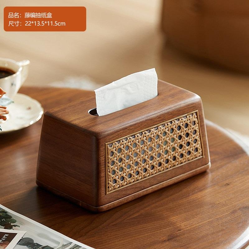 Multifunctional tissue box desktop home living room high-looking creative tissue box light luxury high-end coffee table storage box Rattan tissue box