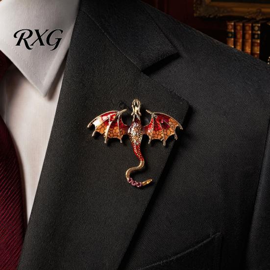 Long-lasting Dragon Pin 2Pcs Rhinestone Flying Brooch, Western Winged Lapel Pin, Alloy Brooch Sweater Cardigan Coat Suit Scarf Decor, Men Jewelry