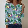 Women's Fashion Casual V-Neck Long Sleeve Decorative Button Christmas Print Top
