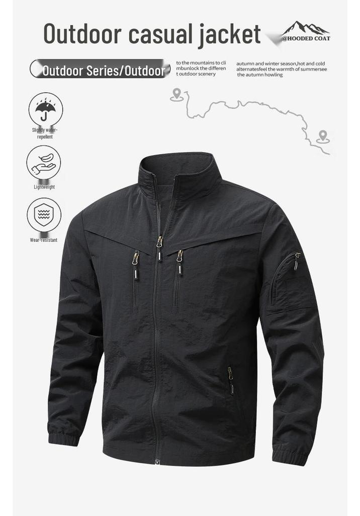 Men's Plus Size Windproof Outdoor Jacket - Spring/Autumn, Thin, Loose, Casual Stand-up Collar