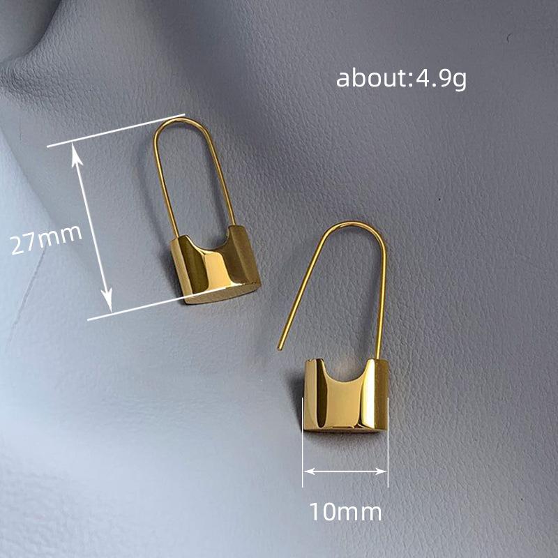 Minimalist Metal Cold Wind Earrings, Fashionable Designer Pin Lock Earrings