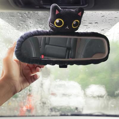 Czarny Pokrowiec na Lusterko Wsteczne z Gumką Cztery Pory Roku Uniwersalny Auto SUV Ciężarówka Lusterko Wsteczne Pluszowa Dekoracja Kota Akcesoria do Wnętrza Samochodu