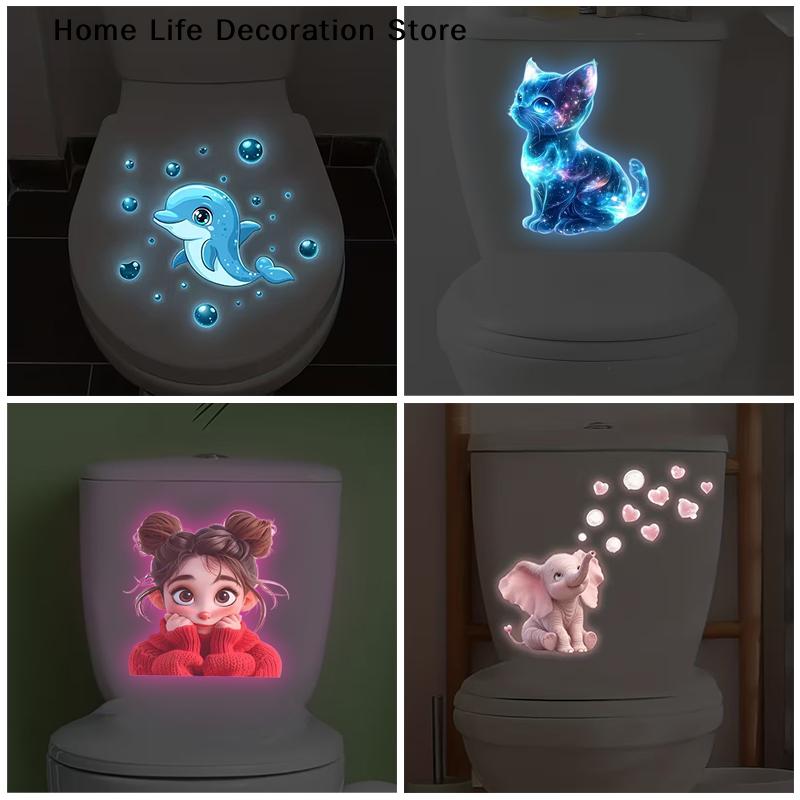 Glow-in-the-Dark Dolphin Bubbles Toilet Stickers - Ocean Theme Kids Room Decor Removable Self-Adhesive Decals For Wall Bathroom